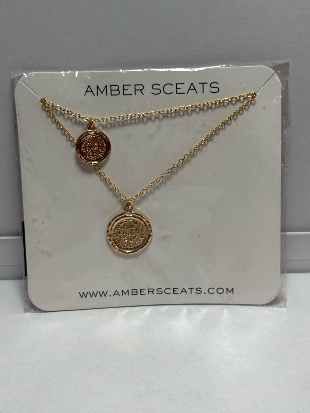 Amber Sceats Layered Coin Necklace Gold Tone Double Medallion Necklace NWT